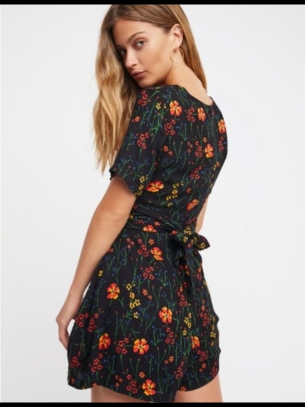 Free People Bet You Do Black Floral Short-Sleeve Romper, Women's 12 - Picture 10 of 10